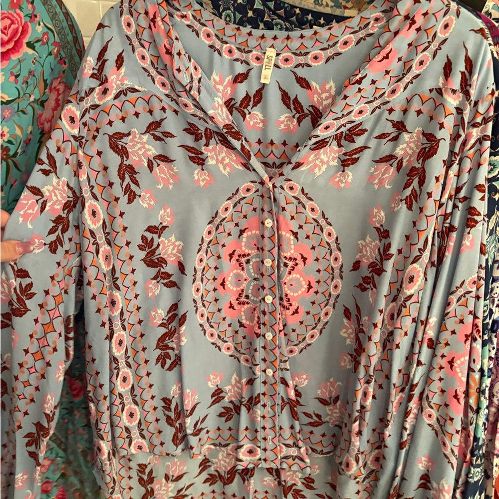 Spell Pink and Brown Embroidered Blouse - Picture 2 of 4
